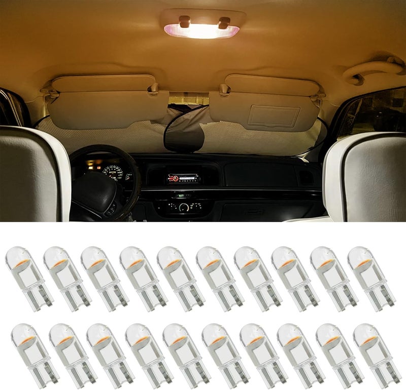 RGOAANC 30 PCS 194 LED Car Bulb, 194 LED Light Bulb White 6000K, 168 2825 W5W T10 Wedge COB LED Replacement Bulbs Error Free for Car Dome Map Door Courtesy License Plate (Yellow) - Image 1